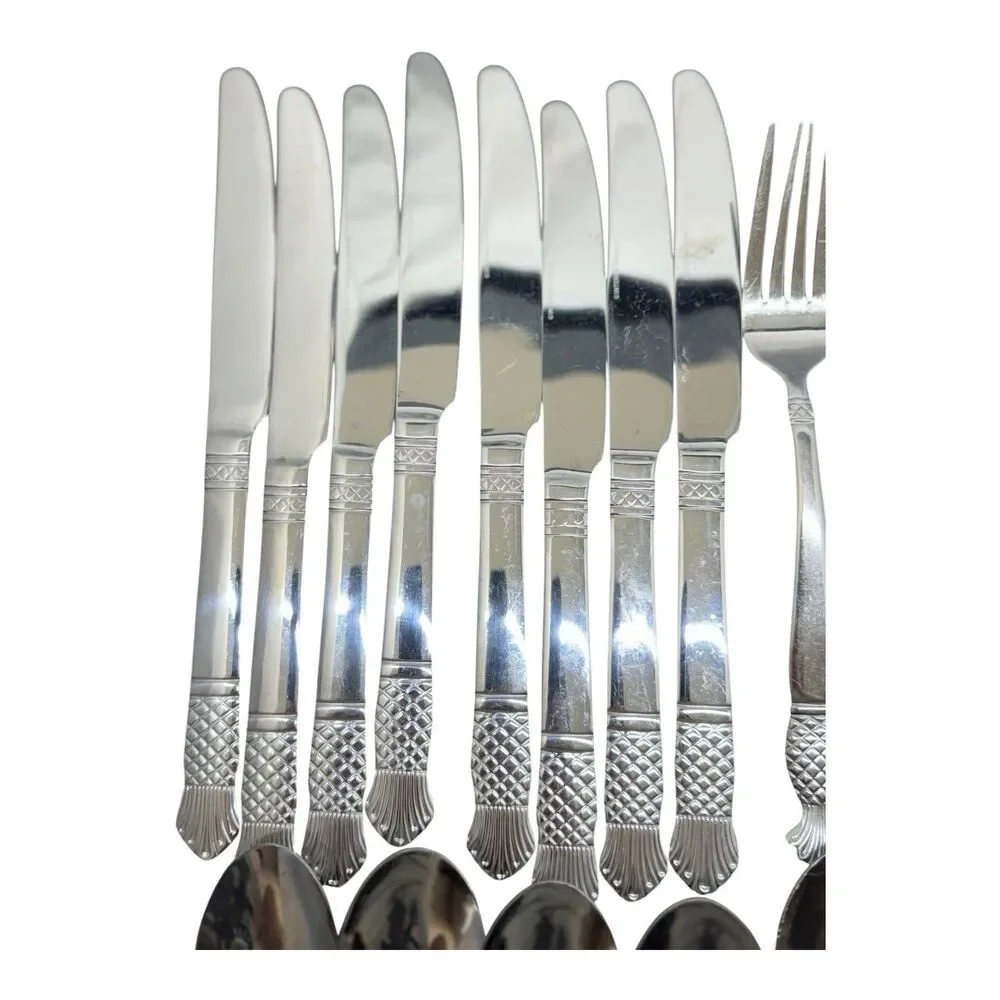 International Stainless Steel China Flatware Set Pineapple Fruit 33 Count